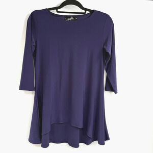 Sympli Swing Tunic Top Womens 8 Purple 3/4 Sleeve Stretch Travel Career Flowy